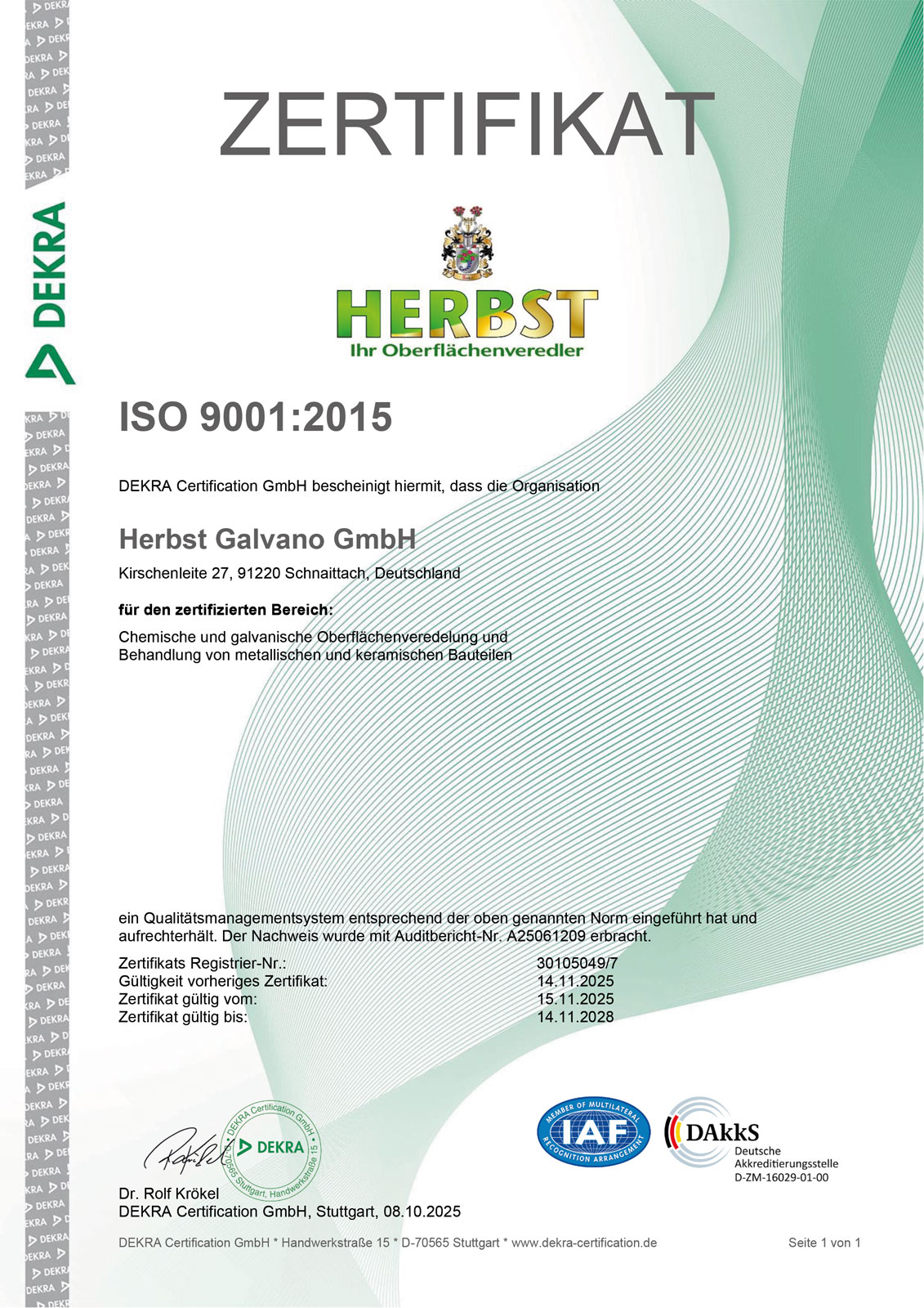 Zertifikat 2025 Herbst Galvano GmbH